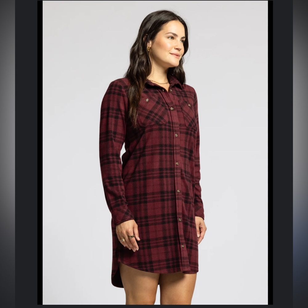 Thread & Supply Burgundy Plaid Shirt Dress